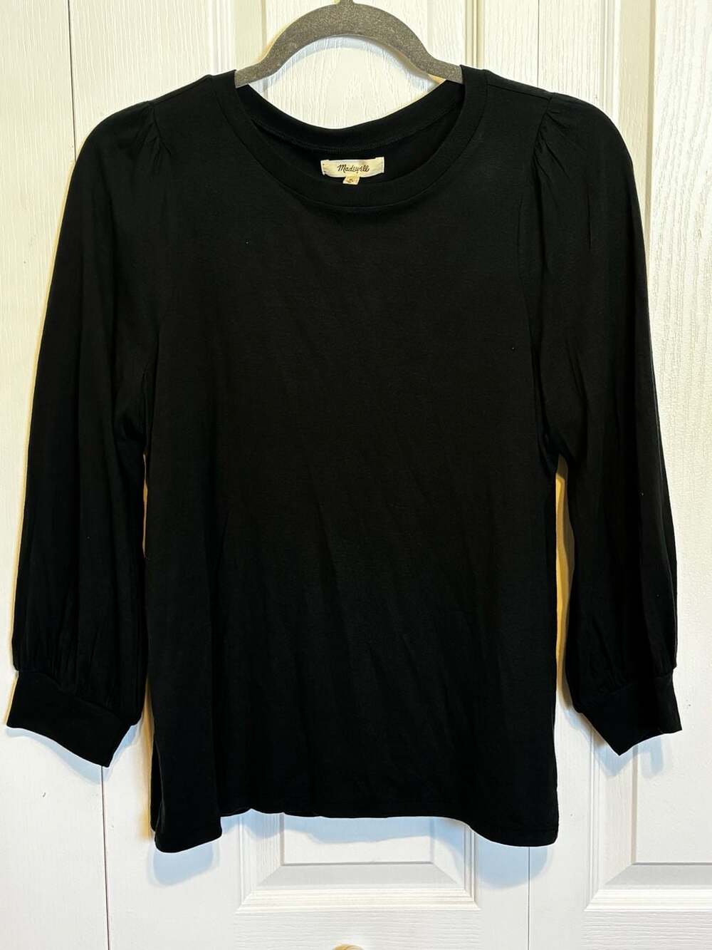 NWT Madewell Puff Sleeve Shirt Size M Black Long Sleeve Top